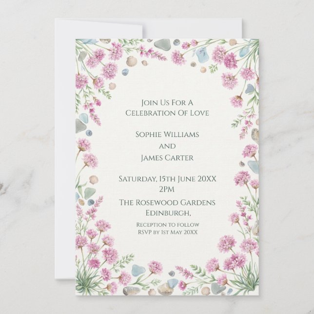 Convite de Casamento Rosa Cottage Rosa (Frente)