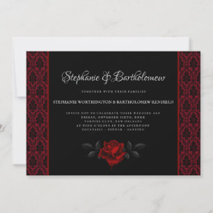 Convite de Casamento Rosa Damasco Vermelho Gótico
