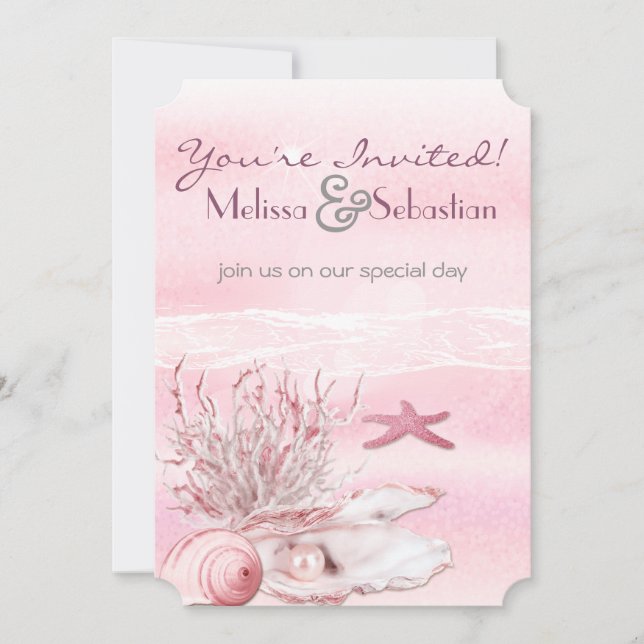 Convite de casamento Rosa de Cravos de Praia de Dr (Frente)