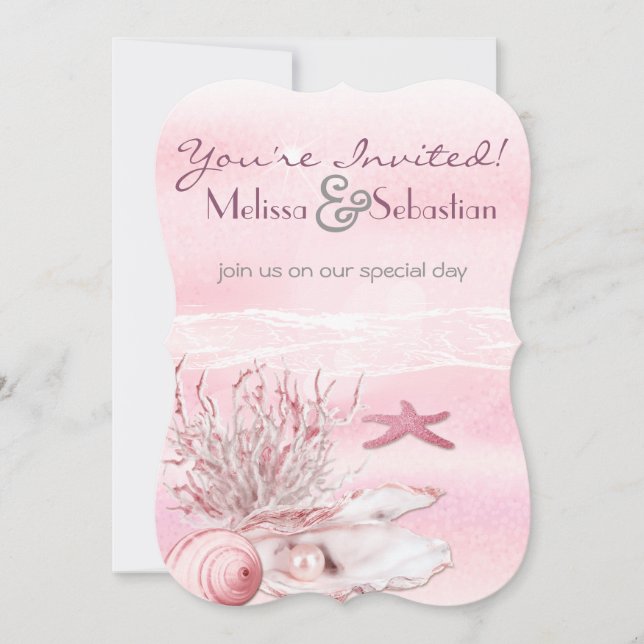 Convite de casamento Rosa de Cravos de Praia de Dr (Frente)