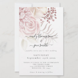 Convite de casamento Rosa de Script Florais Elegan