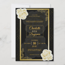 Convite de Casamento Rosa Dourada Real Elegante