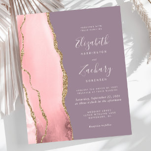 Convite de Casamento Rosa Dourado Ágata Mauve Orça