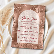 Convite de Casamento Rosa Dourado Arco Glitter