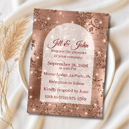 Convite de Casamento Rosa Dourado Arco Glitter