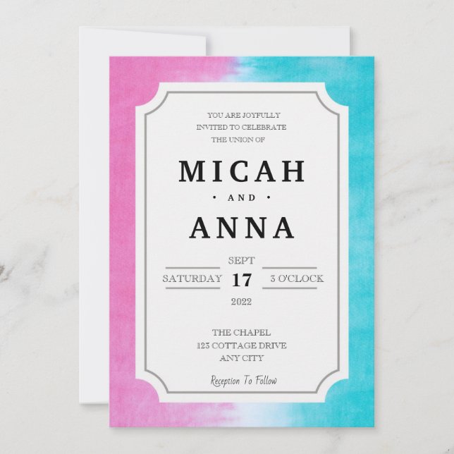 Convite de Casamento Rosa e Azul (Frente)