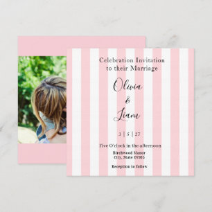 Convite de Casamento Rosa e Branco Listra Foto