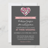 Convite de Casamento Rosa e Cinza Amor e Coração