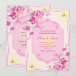Convite de Casamento Rosa e Dourado Vibrante