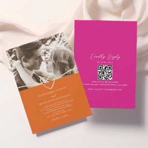 Convite de Casamento Rosa e Laranja com Código QR