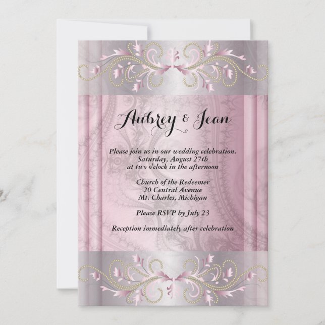 Convite de casamento rosa e prata (Frente)