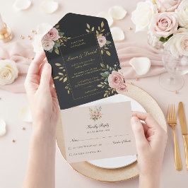 Convite de Casamento Rosa e Preto Tudo em Um