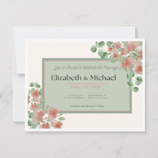 Convite de Casamento Rosa e Verde Elegante