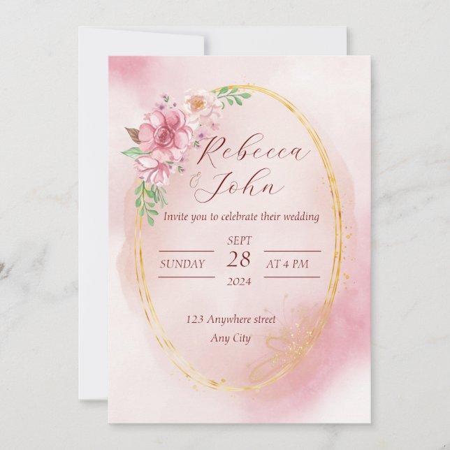 Convite de casamento rosa elegante (Frente)