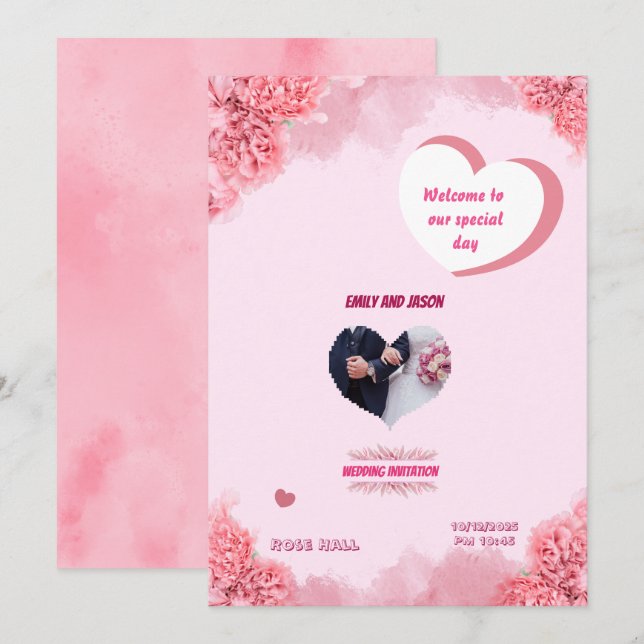 Convite de casamento rosa elegante (Frente/Verso)