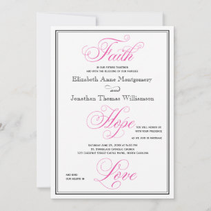 Convite de Casamento Rosa Elegante Fé Esperança Am