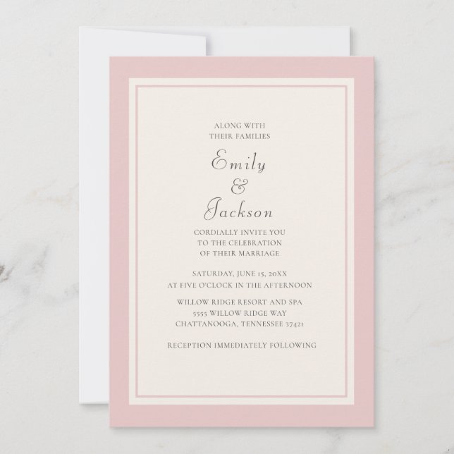 Convite de Casamento Rosa Elegante Moderno (Frente)