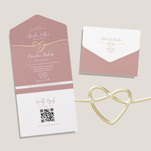 Convite de Casamento Rosa Empoeirado Código QR (Criador carregado)