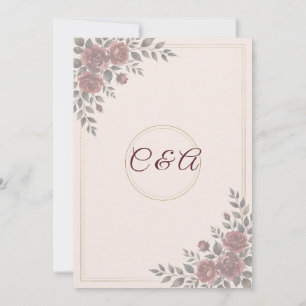 Convite de Casamento Rosa Empoeirado, Dourado Malv