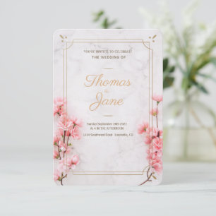 Convite de Casamento Rosa Flor de Cerejeira Mármor