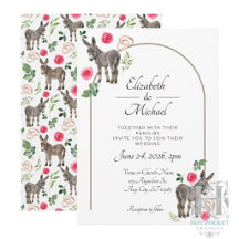 Convite de Casamento Rosa Floral Burro Rústico
