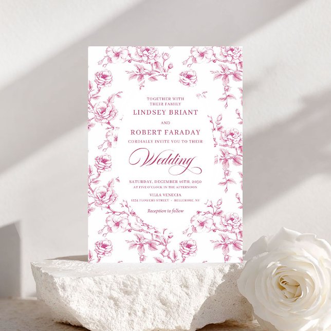 Convite de Casamento Rosa França Elegante Bege (Elegant Blush Pink French Rose Wedding Invitation)