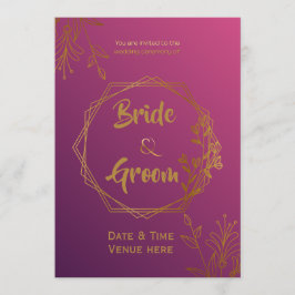 Convite de Casamento Rosa Magenta e Dourado Real