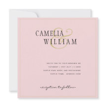 Convite de Casamento Rosa Moderno Blush