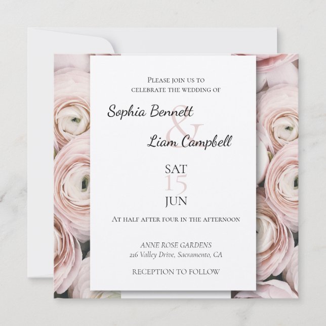Convite de casamento rosa para flores modernas (Frente)
