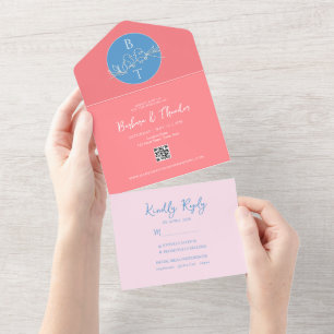 Convite de Casamento Rosa Pastel Azul Tudo em Um