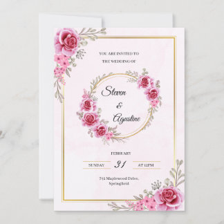 Convite de Casamento Rosa Personalizado | Editável