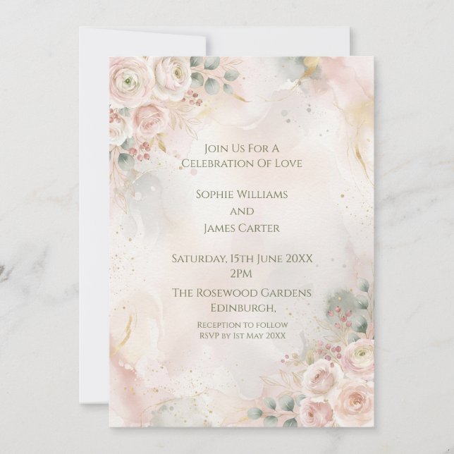 Convite de Casamento Rosa Pêssego (Frente)