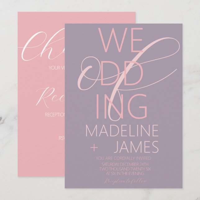Convite de Casamento Rosa Plum Muted Tipo ELEGANT (Frente/Verso)