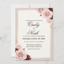 Convite de Casamento Rosa Po dusty Burgundy
