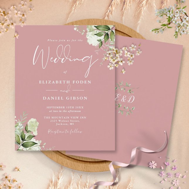 Convite de Casamento Rosa Po dusty Floral Orçament (Budget Floral Dusty Rose Wedding Invitation)