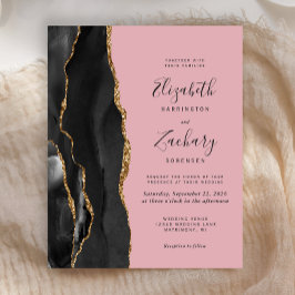 Convite de casamento Rosa Preto-Dourado Agate