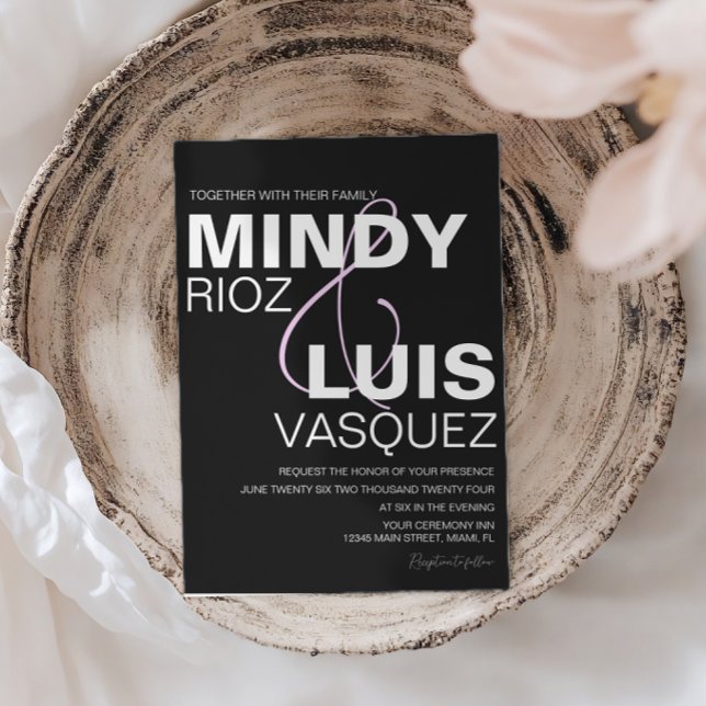 Convite de Casamento Rosa Preto Script AMPERSAND N (Criador carregado)