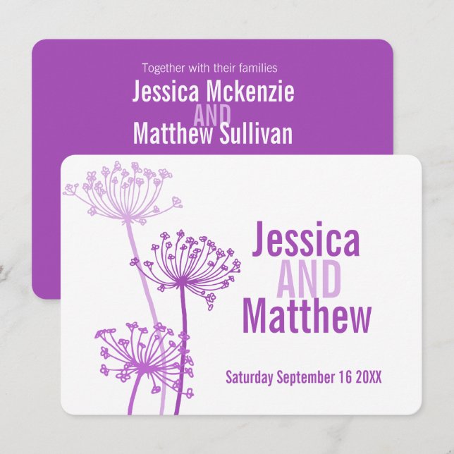Convite de casamento rosa púrpura da flor moderna  (Frente/Verso)