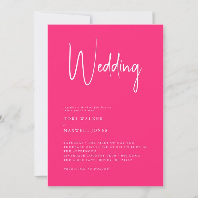 Convite de Casamento Rosa Quente Moderno Sem Pais (Frente)