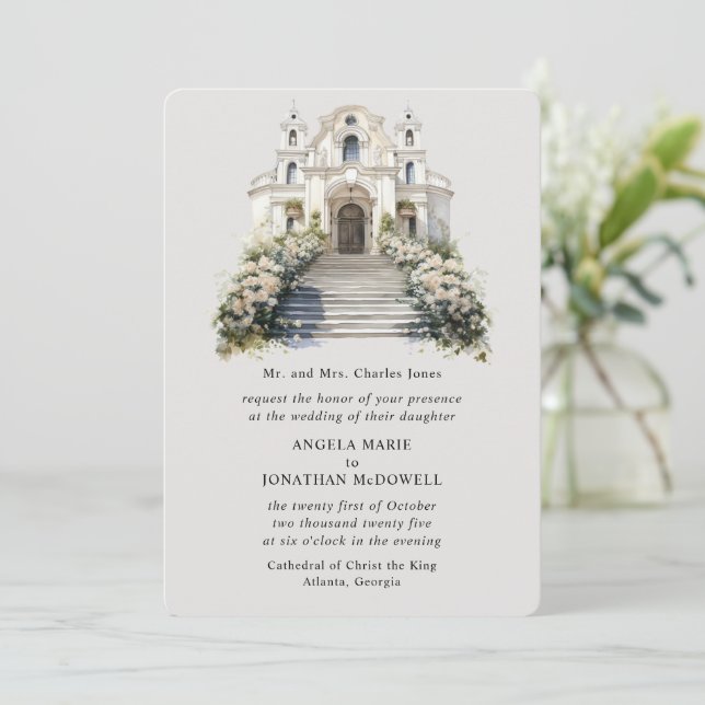 Convite de Casamento Rosa Romântica (Em pé/Frente)