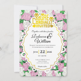 Convite de Casamento Rosa Rosa & Branca - Letras D