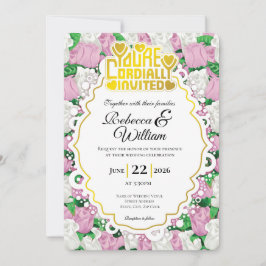Convite de Casamento Rosa Rosa & Branca - Letras D