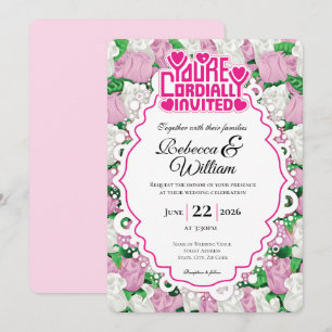 Convite de Casamento Rosa & Rosa Branca - Letras R