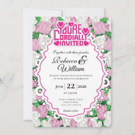 Convite de Casamento Rosa & Rosa Branca - Letras R