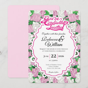 Convite de Casamento Rosa & Rosa Branca - Letras R