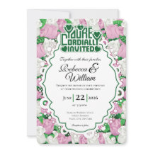 Convite de Casamento Rosa Rosa & Branca - Letras V