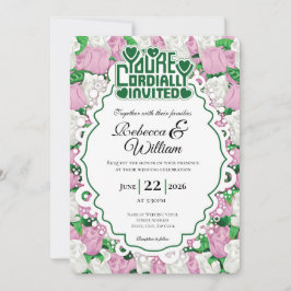 Convite de Casamento Rosa Rosa & Branca - Letras V