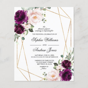 Convite De Casamento Rosa Rosa-Rosa-Rosa-Púrpura E
