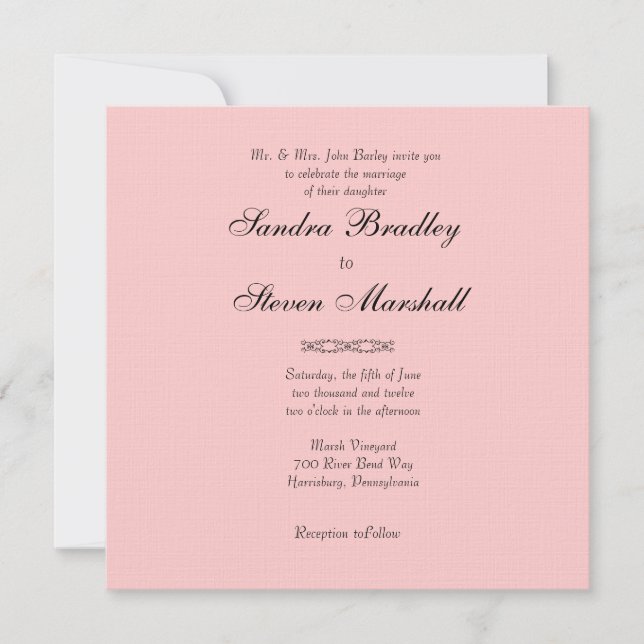 Convite de Casamento Rosa Simples (Frente)
