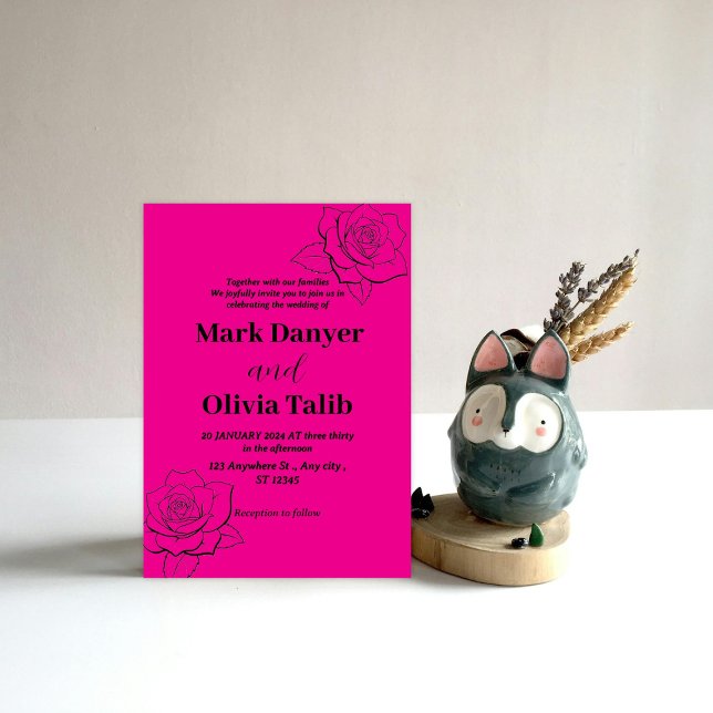 Convite de casamento rosa / simples e romântico (Criador carregado)